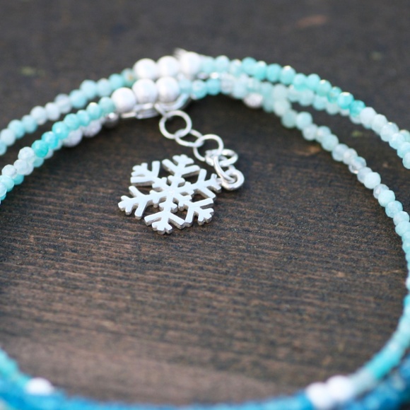 Natural Neon Blue Apatite, Amazonite Necklace / Wrap Bracelet Sterling Silver - Picture 8 of 12